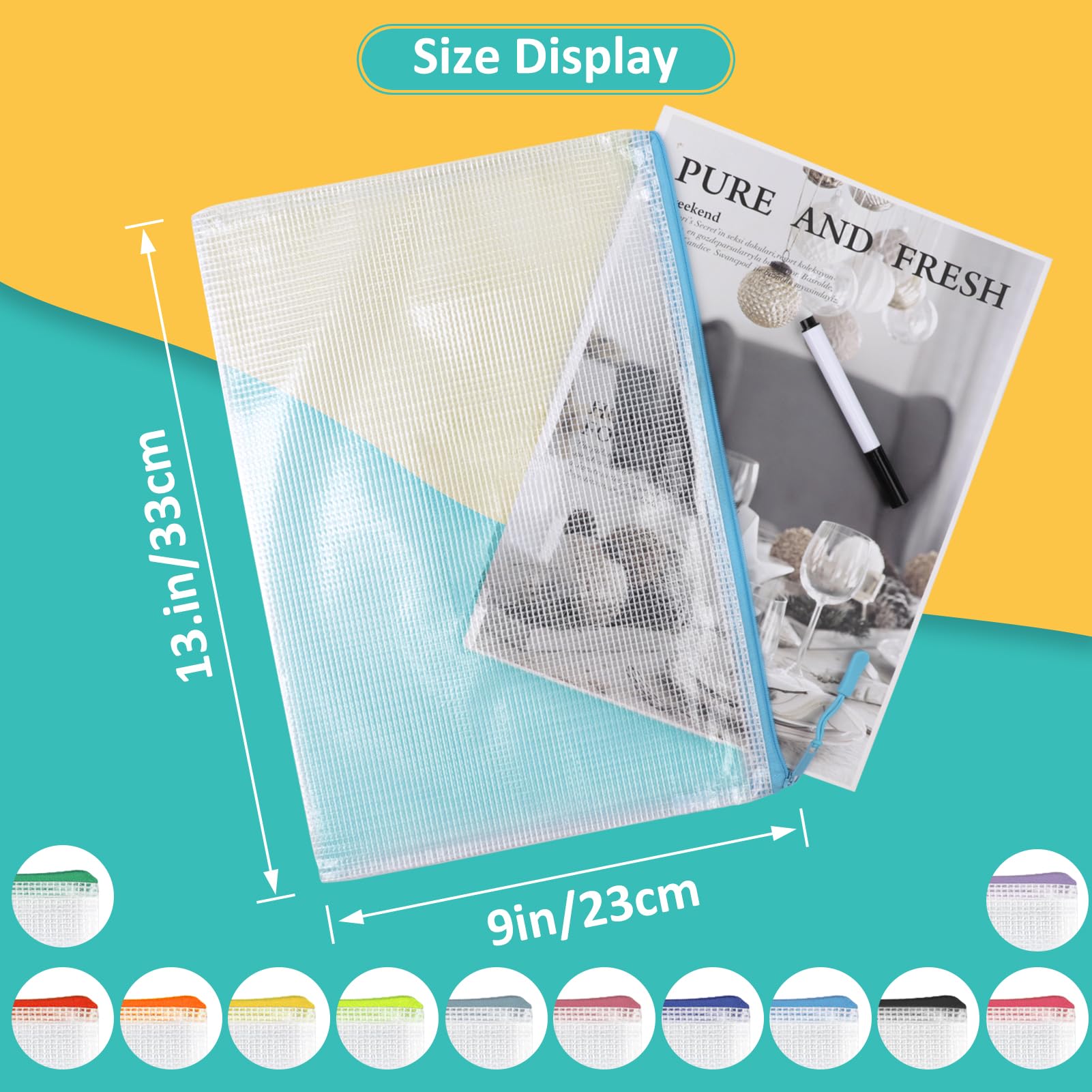 12pcs Mesh Zipper Pouch Bags A4 Puzzle Bag 12 Colors 12 Packs for Organizing Classroom Must Have Storage — view 2