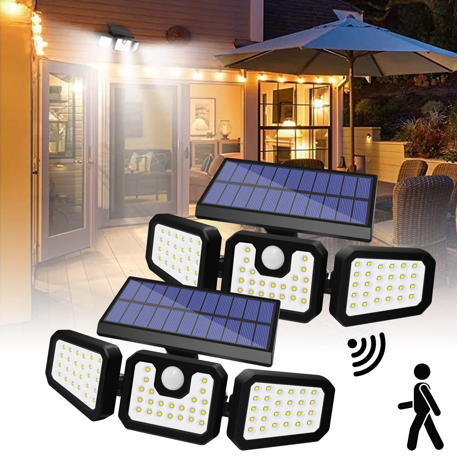 Solar Outdoor Lights, Solar Motion Lights Outdoor, 2500LM Solar Security Lights, 6500K Motion Sensor