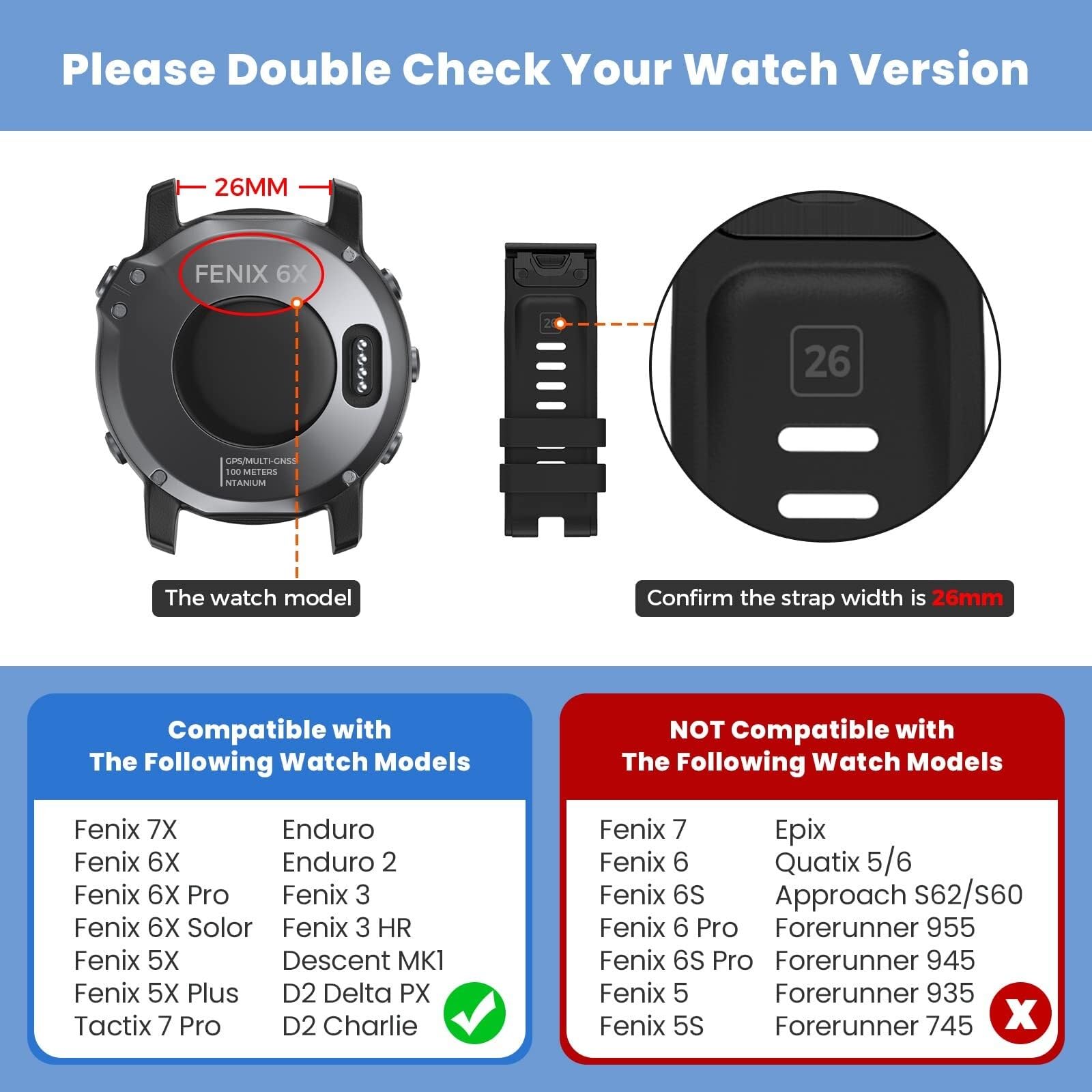 per Garmin Fenix ​​8X Fenix ​​7X Cinturino Sportivo in Silicone Cinturino di Ricambio da 26 mm per Fenix ​​6X/6X Pro/5X Plus/Tactix 7 PRO/Enduro 2/Fenix ​​3/Descent Mk2