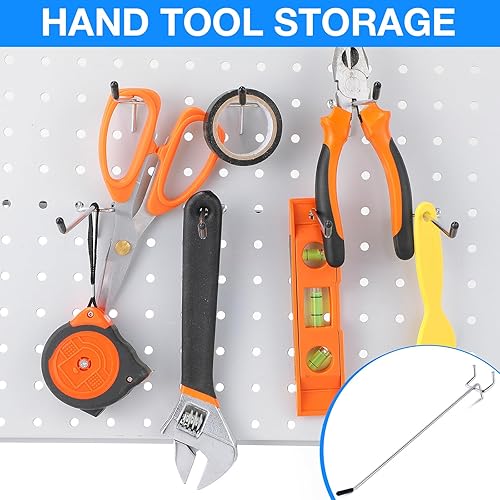 Miniatura 18 de Moxweyeni 100 ganchos para tablero de clavijas, organizador de accesorios para colgar de acero inoxidable, ganchos de pared para tablero de clavijas