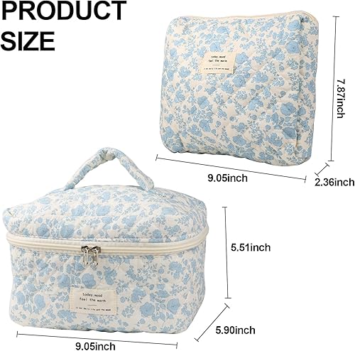 Miniatura 5 de NATINSA Linda bolsa de maquillaje para mujer (2 unidades), bolsas de cosméticos de viaje, bolsa organizadora de artículos de tocador florales de