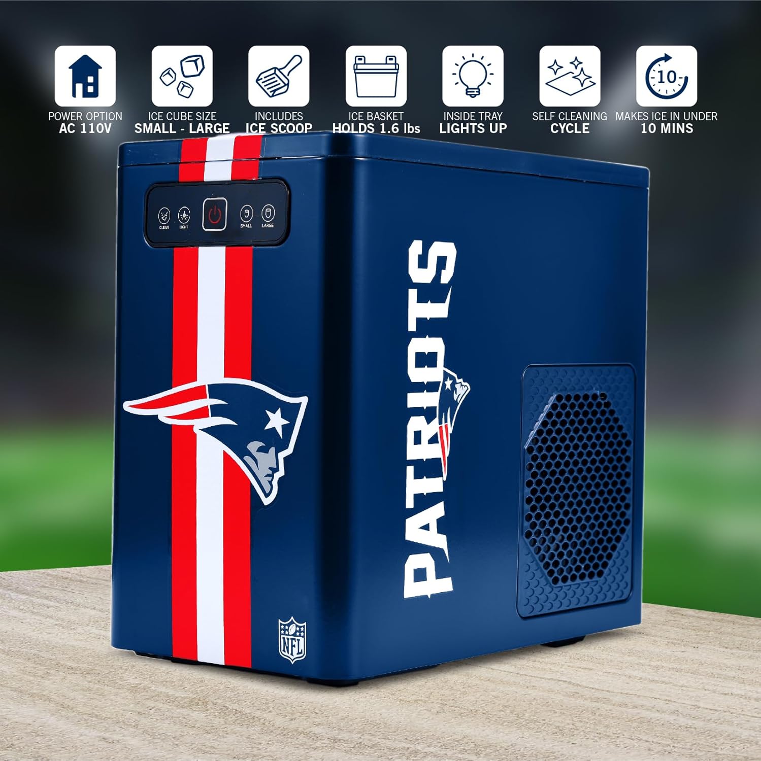 Ukonic NFL New England Patriots Portable Ice Maker Machine – Compact Countertop Ice Maker for Home, Dorm & Fan Cave – Fast Ice Production – Official Team Fan Gear