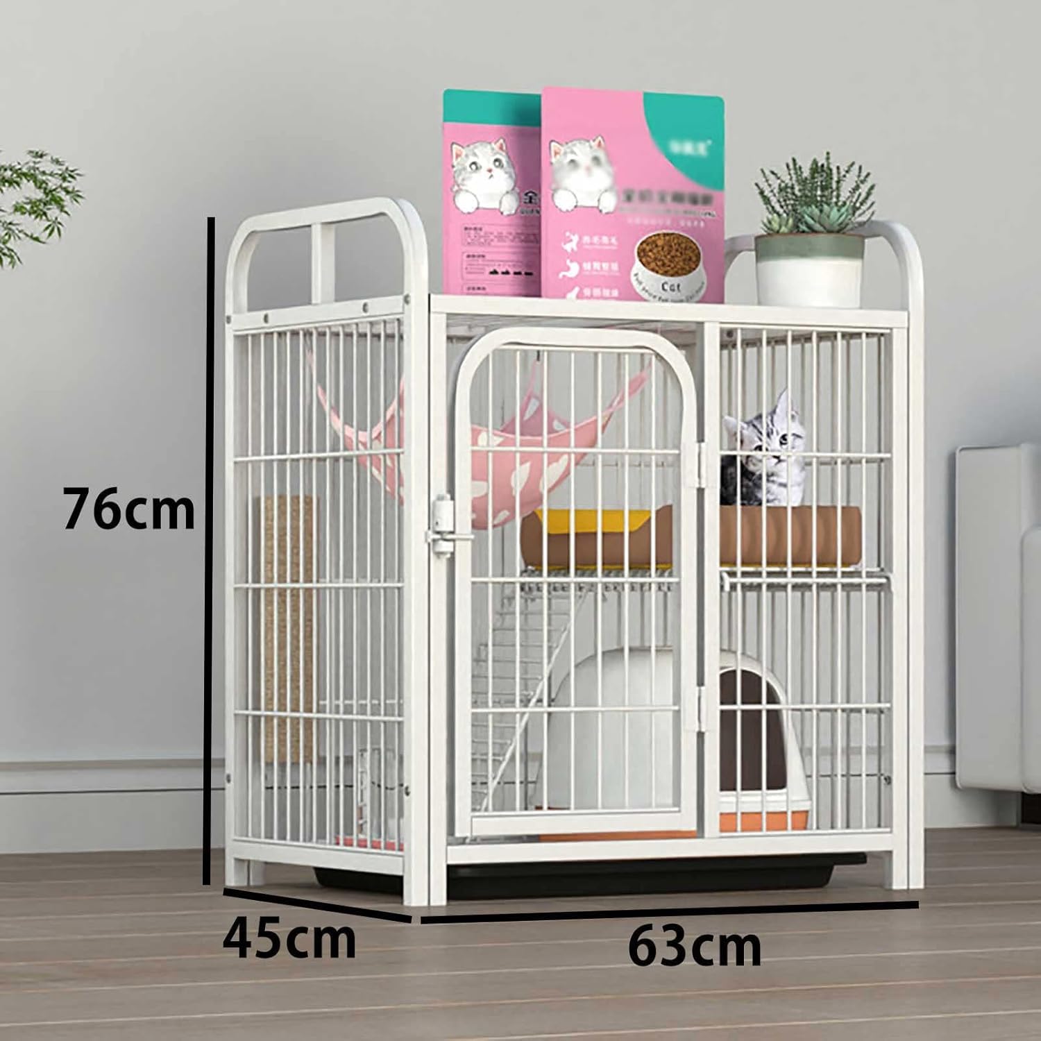 Gabbia for Animali Domestici – da Interno, for Gatti, Conigli e cincillà(White,63x45x76cm)