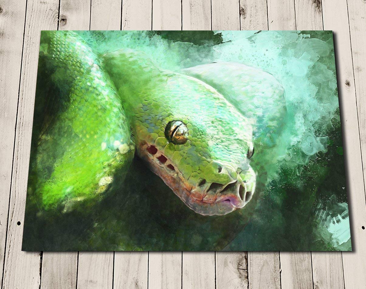 Snake Art Print - Tree Python Painting - Green Tropical Wall Art Print