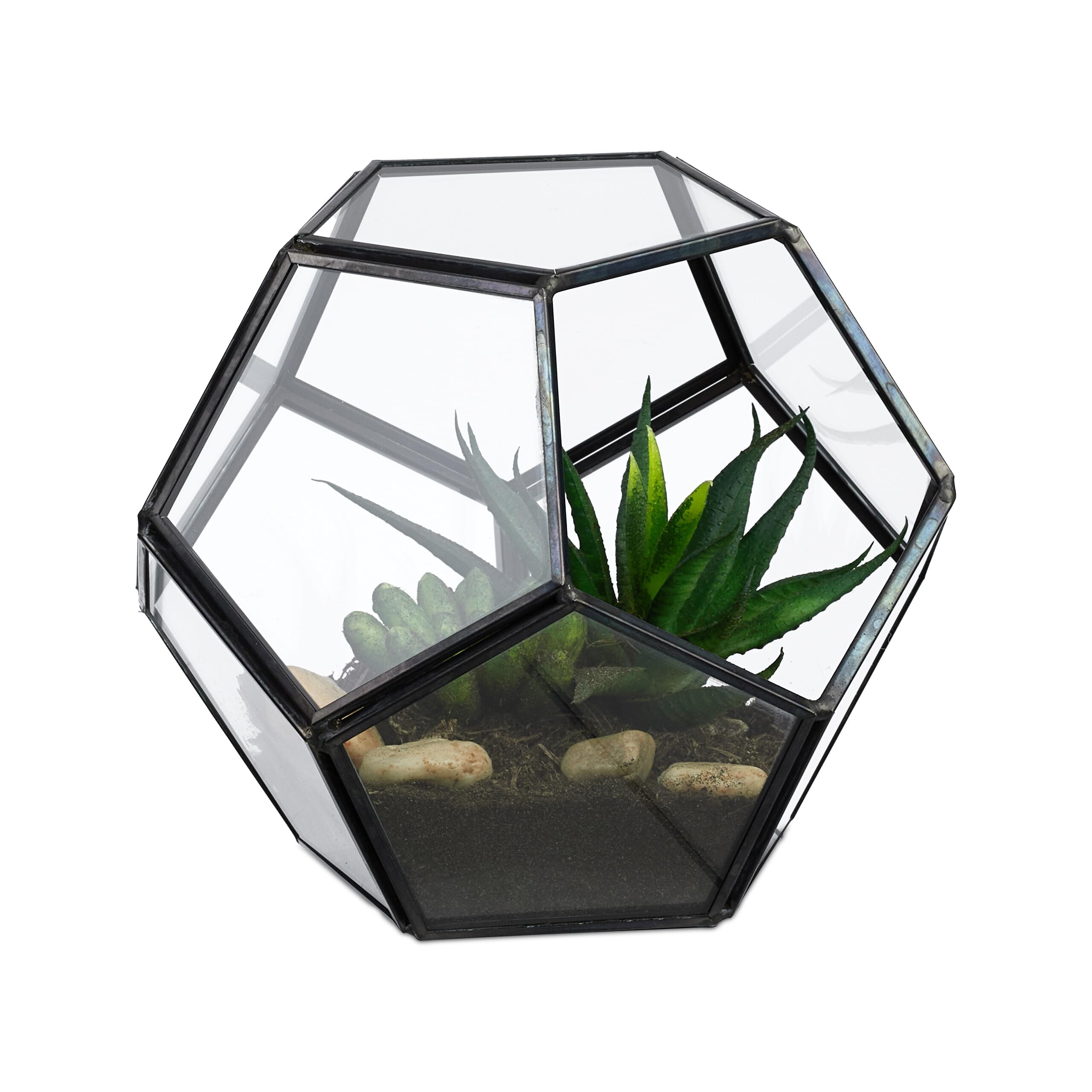 Relaxdays Geometric Terrarium, Tin & Glass, for Succulents, Cacti & Air Plants, Mini Greenhouse, Windowsill Decor, Black