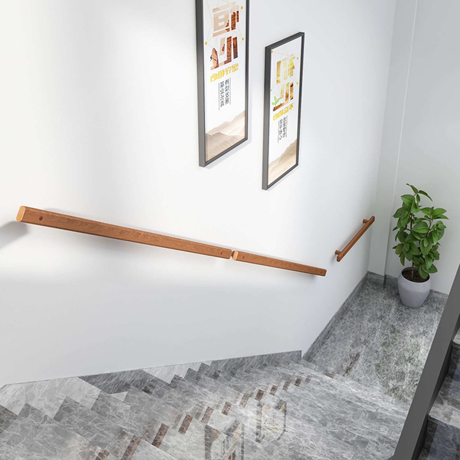 Non-Slip Stair Handrail Wall Mounted Pine Handrails Indoor Outdoor, Wooden Comfortable Barrier-Free Stair Handrail for Elderly(120cm)