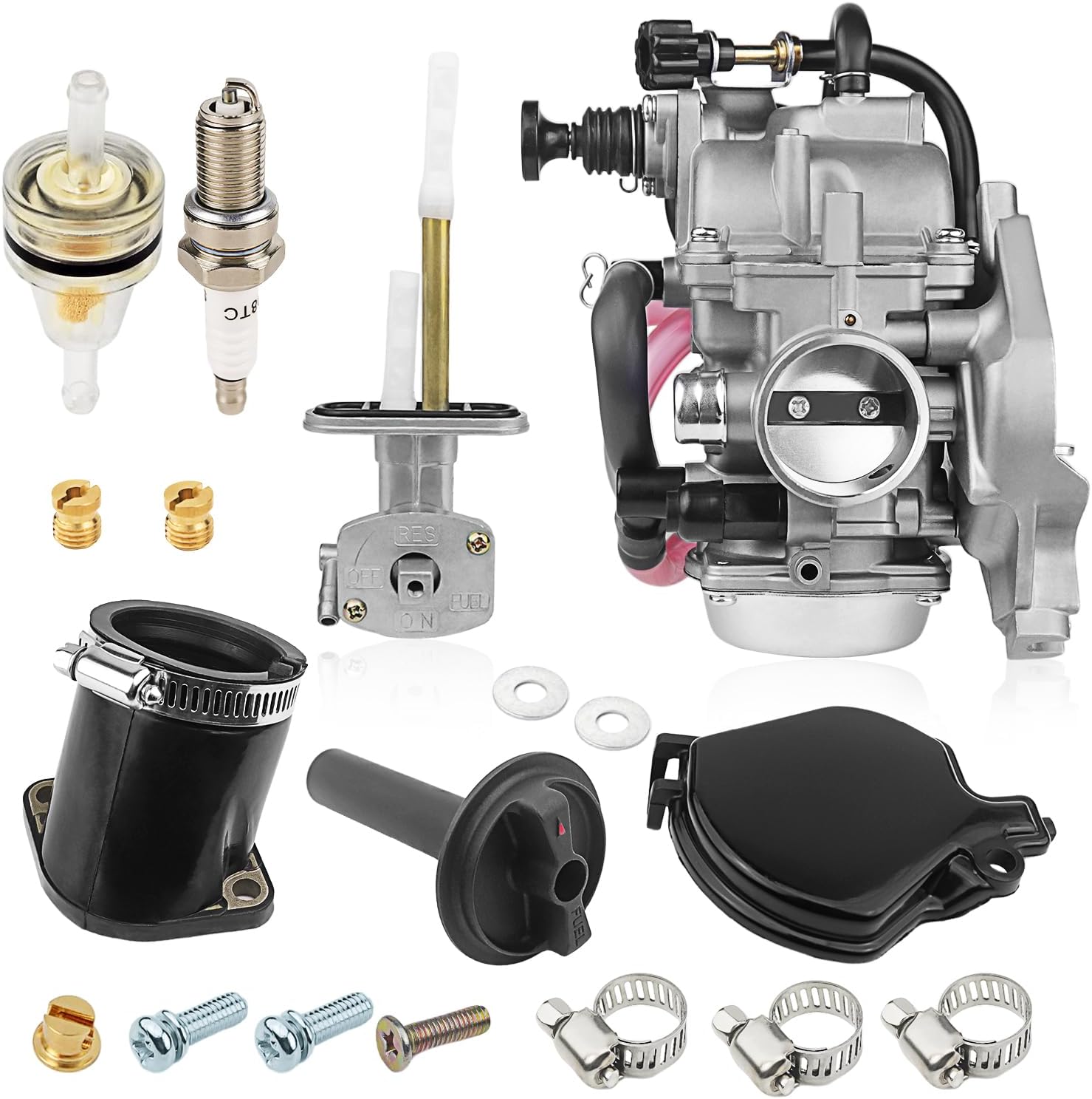 Carb Carburetor Fuel Valve Petcock Intake Manifold For Kawasaki Prairie 400 KVF400D KVF400C 1999-2002 15003-1446 51023-1254 92077-1098 16065-1337