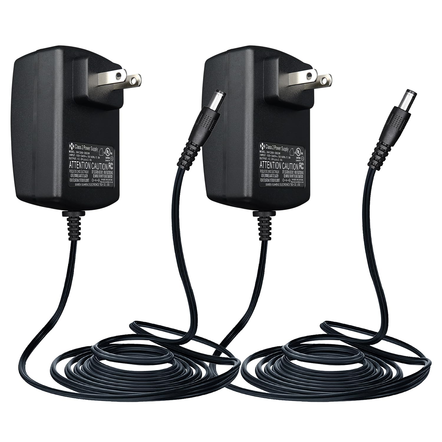 UL Listed 2 Pack 12V 3A/3000mA 6ft Power Supply Adapter, AC to DC 36W 3A 2.5A 2A 1.5A 1A 0.5A Replacement Power Cord for CCTV Camera DVR NVR Webcam