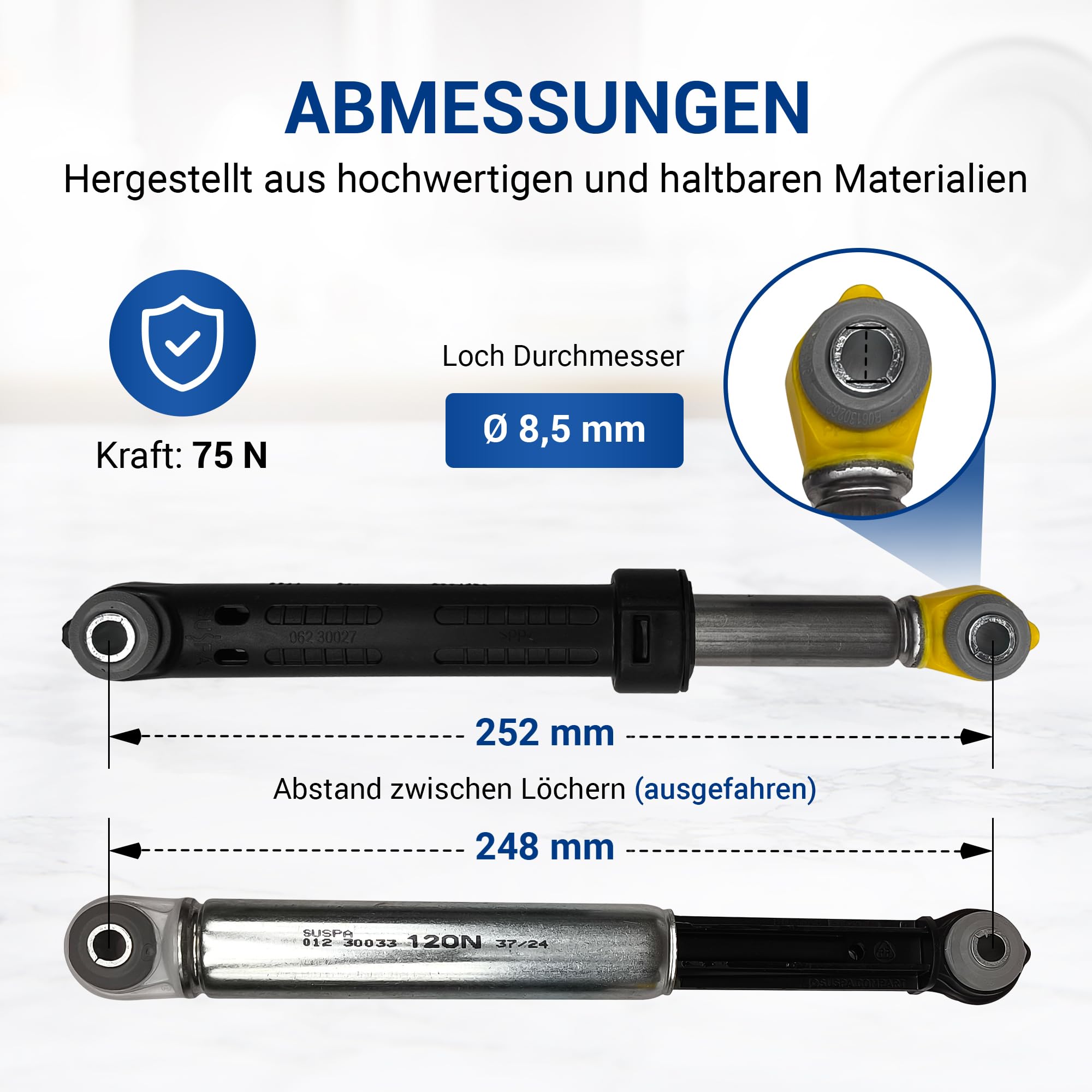 VIOKS 3x Stoßdämpfer Waschmaschine Ersatz für Miеle 7381924 07381920 SUSPA | Vibrationsdämpfer Schwingungsdämpfer Waschmaschinendämpfer Dämpfer, 8mm Bohrung 120N, für Waschmaschine