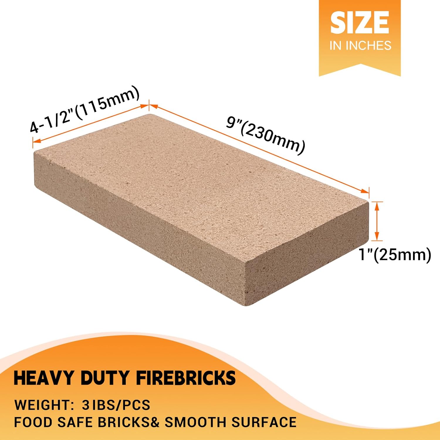 Fireb Ricks, Food Grade Clay firebricks, 3000°F, Size 9″ x 4-1/2″ x 1″, 1 inch (25mm) Thick Clay Firebricks Replacement for Wood Stoves, Fireplaces, Fire Pit, Kiln, Pizza Oven, 6 Pack