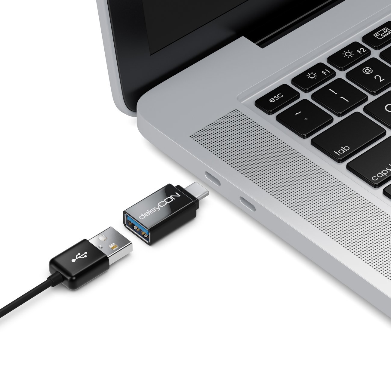DeleyCON Adattatore USB-C A USB-A OTG 3.0 – Cavo In Nylon Da 18 Cm Per Galaxy, IPhone, Xiaomi, Pixel, MacBook E IPad