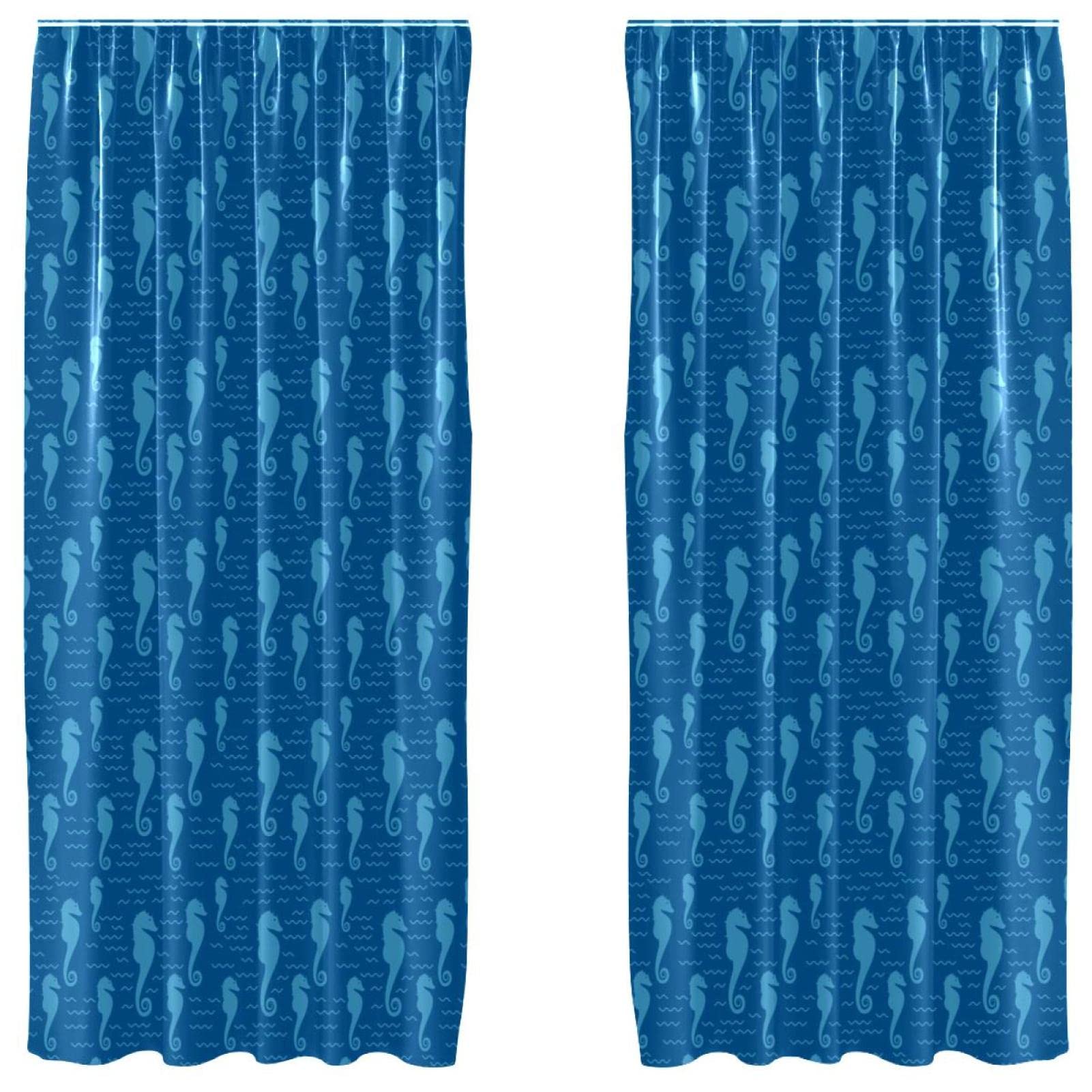 Rideaux occultants hippocampe bleu marine 140x213 cm pour chambre enfant