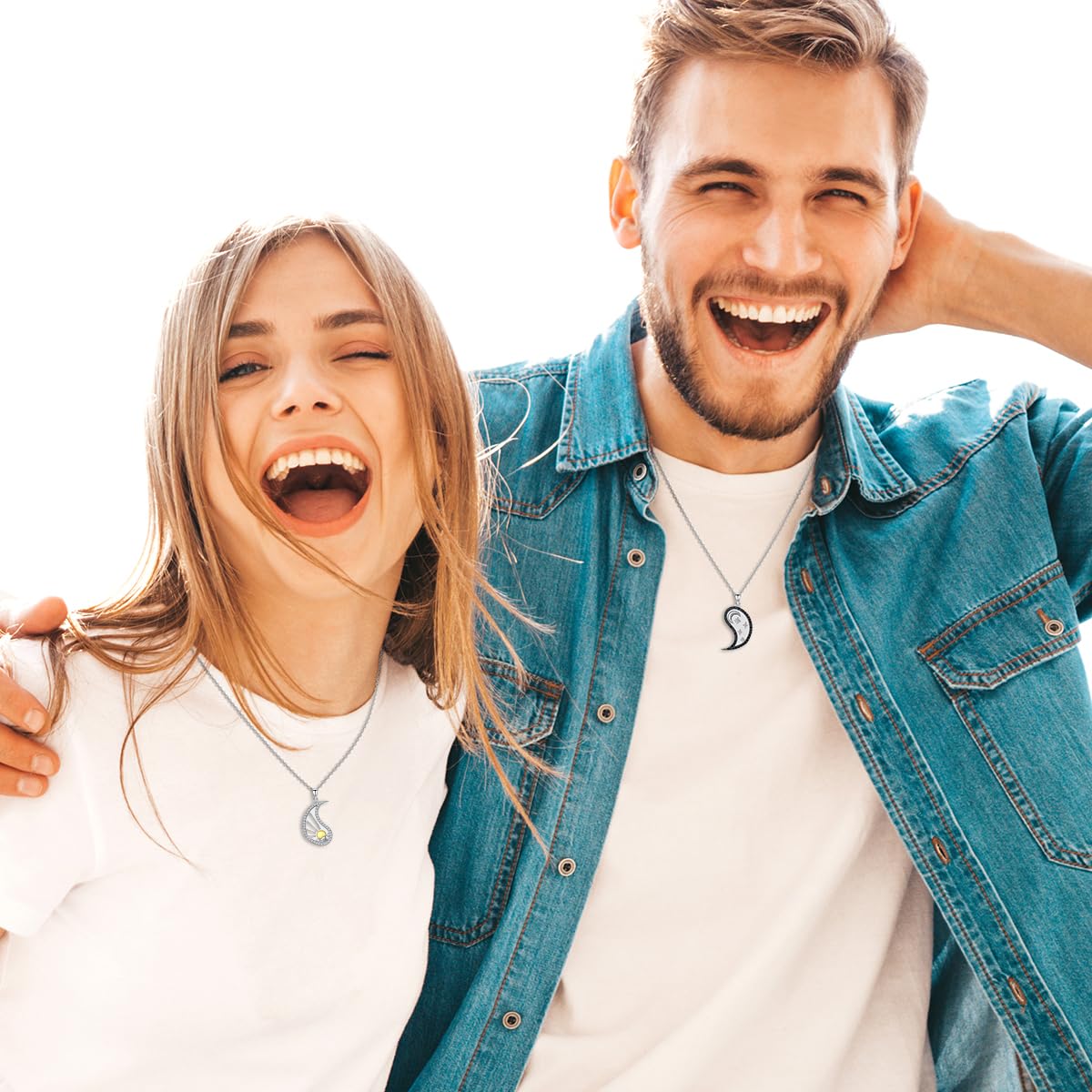 Yin Yang Paar Halsketten 925 Sterling Silber Sonne Mond Anhänger Halsketten für Damen Yin Yang Schmuck Geschenke für 2