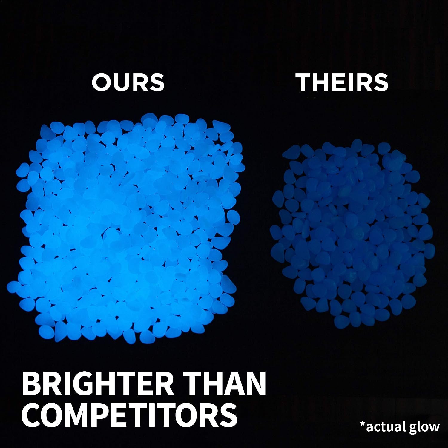 2.2lbs, 450 Piece Glow in the Dark Pebbles, Rocks, Stones. Great for Backyard or Indoor Decor, Garden Decorations, Patio Decoration, Zen Garden, Aquariums, Flower Beds. Solar or LED Charged Pebbles.