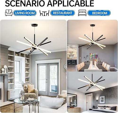 Miniatura 6 de Lámpara de techo Sputnik moderna de 82 W, lámpara colgante LED negra, lámparas de montaje empotradas, lámparas de comedor sobre mesa regulables con