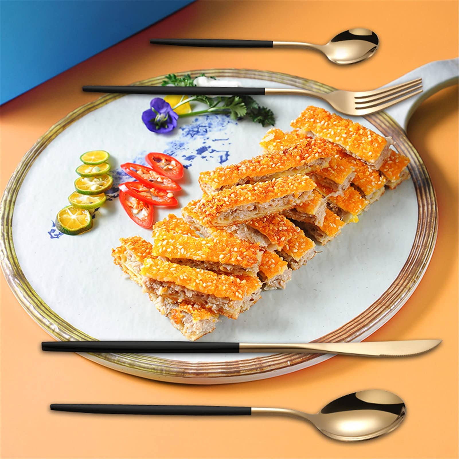 Juegos de Cubertería, Acero Inoxidable 24 Piezas Cuberterías Combinadas Acabado Pulido Brillante Diseño Modernas Cuchillo, Tenedor y Cuchara para Cocina, Restaurante, Fiesta (Color : A7)