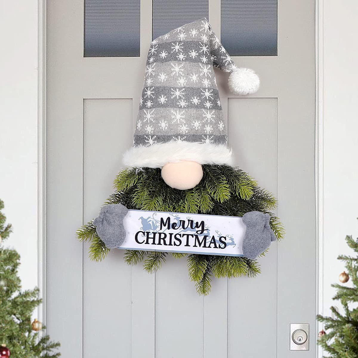 QTDLXFA Christmas Wreath, Front Door Wall Decor, Merry Christmas Sign, Artificial Pine Spruce Wreath with Gnome, Hanging Decorations for Holiday Winter Home Window Wall Indoor Outdoor