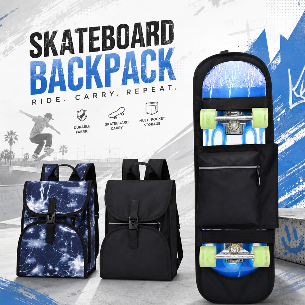 Sac à Dos Planche à roulettes pour Blind OG Stacked Stamp 8″ Complete,900D Épaissi pour Skateboard, Étanche et Pliable Sac de Rangement, Lightning