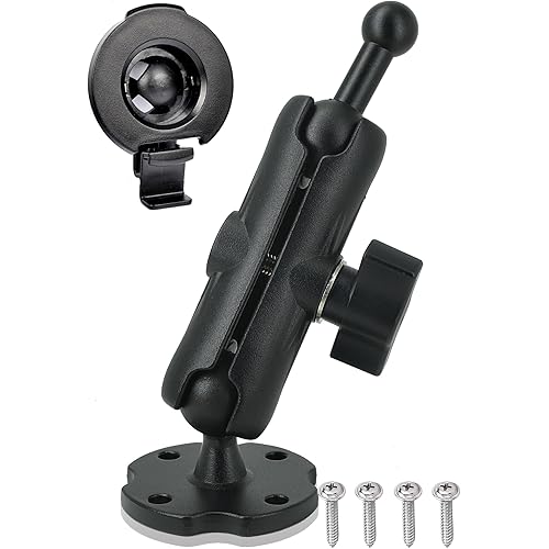 Aluminum GPS Mount with [17mm to 25mm Dual Ball Adapter], Fits Garmin GPS & Phone Holder, Replacement for Suction Cup Windshield Mount, Heavy-Duty Drill Base, Arm with 1" Ball Joint