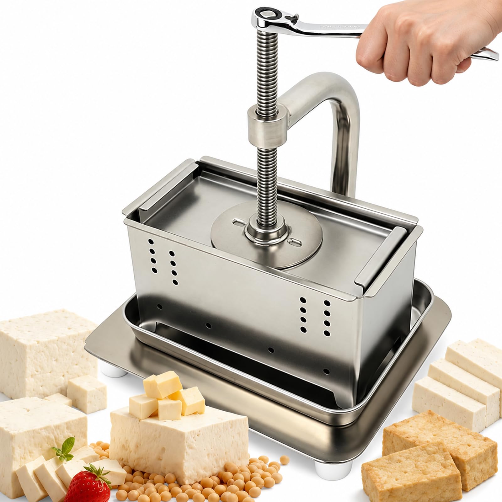 TYH Prensa para Tofu, Prensa Manual De Acero Inoxidable para Tofu Y Queso con Capacidad De 2 litros, Diseño De Palanca, Molde De Prensado Cuadrado, Herramienta Doméstica para Hacer Tofu