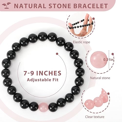 Miniatura 2 de XYZBSTAR 2Pcs Beaded Stretch Bracelets 8mm Round Gemstone Healing Crystal Stone Bracelet Gift for Women Man Couple Reiki Jewelry