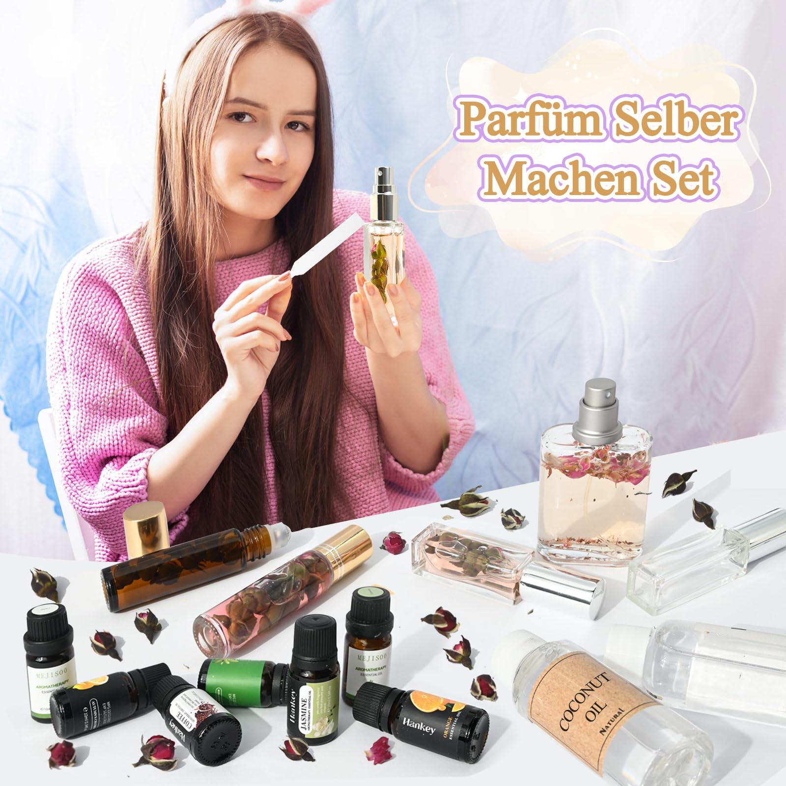 Juego de Perfume para Hacerlo Tú Mismo, Kit de Creación de Aceite de Perfume Vezerd, Juego de Manualidades Creativa para Adultos DIY con Aceite Esencial, Mini Fragancias como Regalo para Mujeres/Niñas