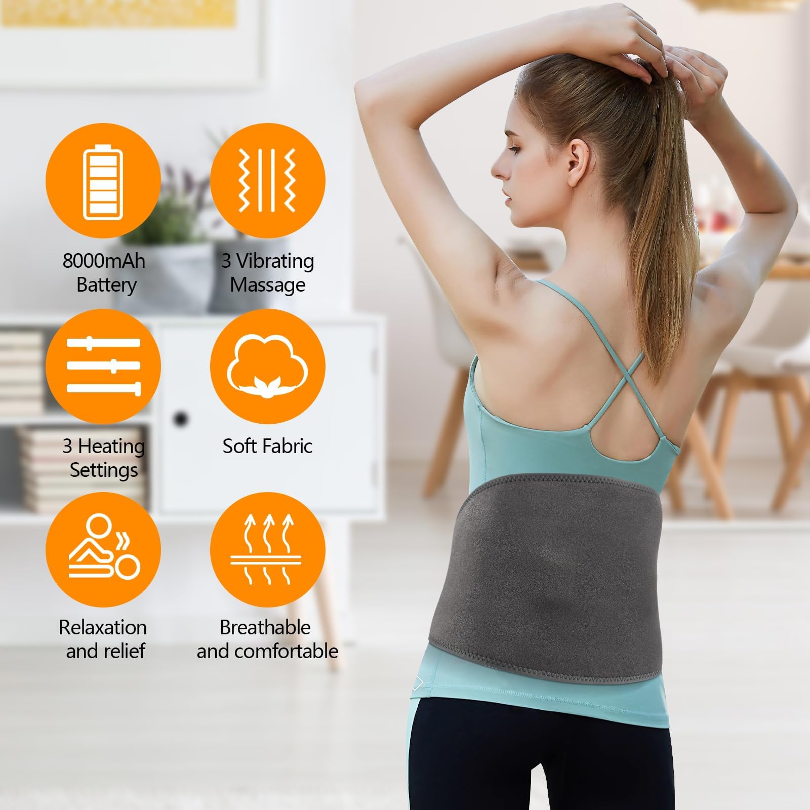 Dreamhigh® Termoforo, Fascia Lombare Riscaldante con Batteria 3 Livelli di Temperatura, Fascia Riscaldante Lombare, Termoforo Lombare, Allevia il Dolore Corporeo per Schiena, Addome