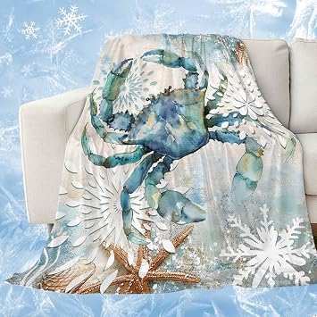 Ocean Cooling Blankets for Hot Sleepers Retro Crab Nautical Starfish Summer Beach Bohemian Floral Cooling Comforter Breathable Double Side Cool Lightweight Blanket for Bed Couch Sofa 60" x 80"