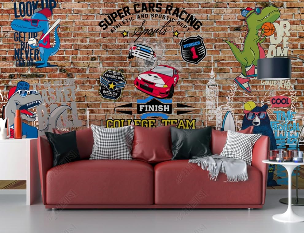 Papier peint intissé graffiti 3D pour masquer un mur abîmé avec un poster géant