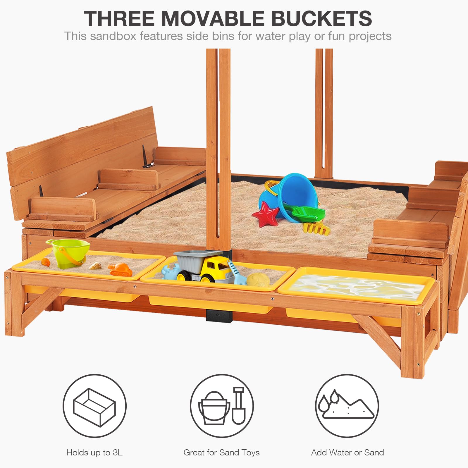 Wooden Kids Sandbox with Lid Outdoor Sand Box with Cover Sand Pit with Canopy for Backyard Garden