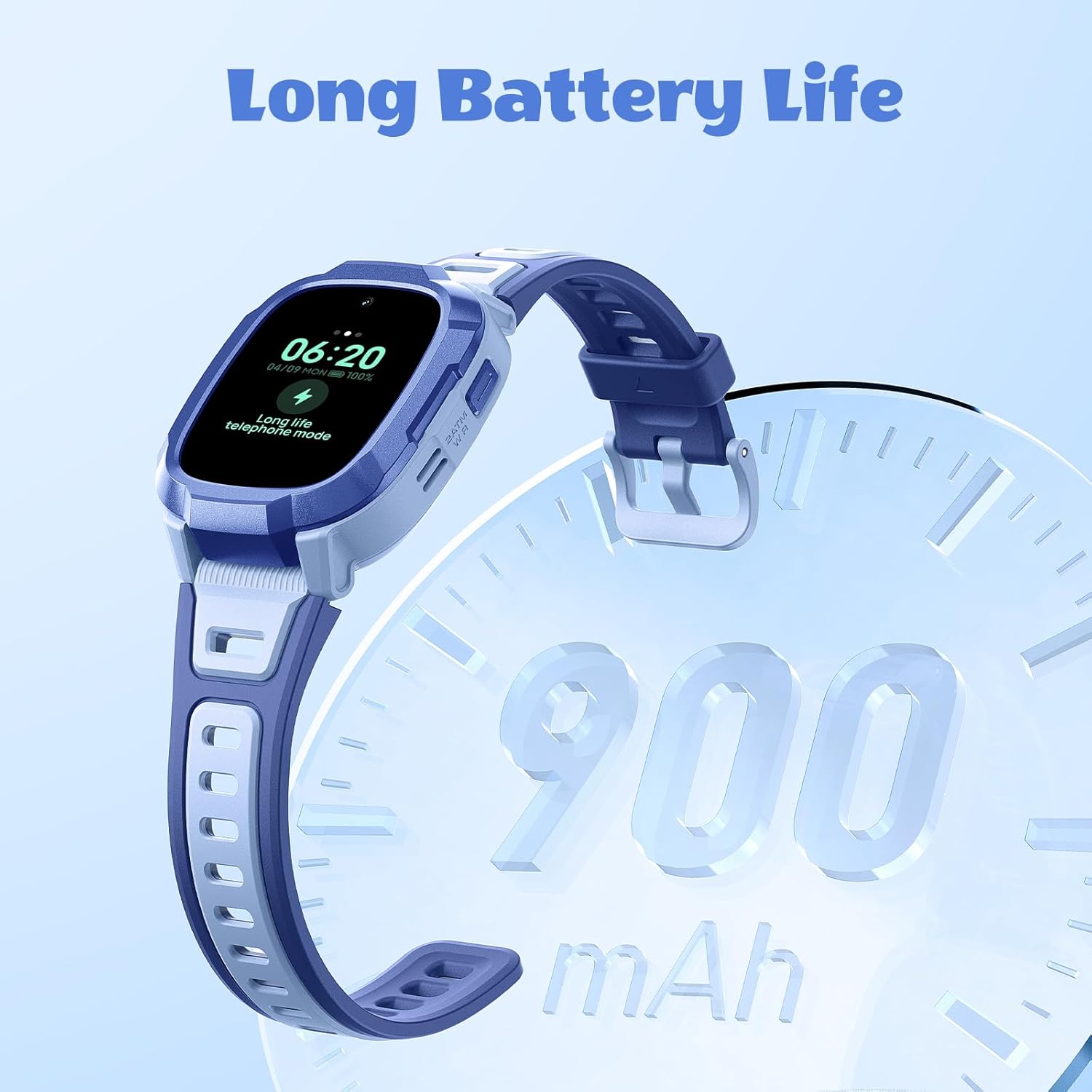 A young girl studying, with a smartphone screen showing the 'Anti-disturbing' settings for the watch, allowing parents to set focus times.