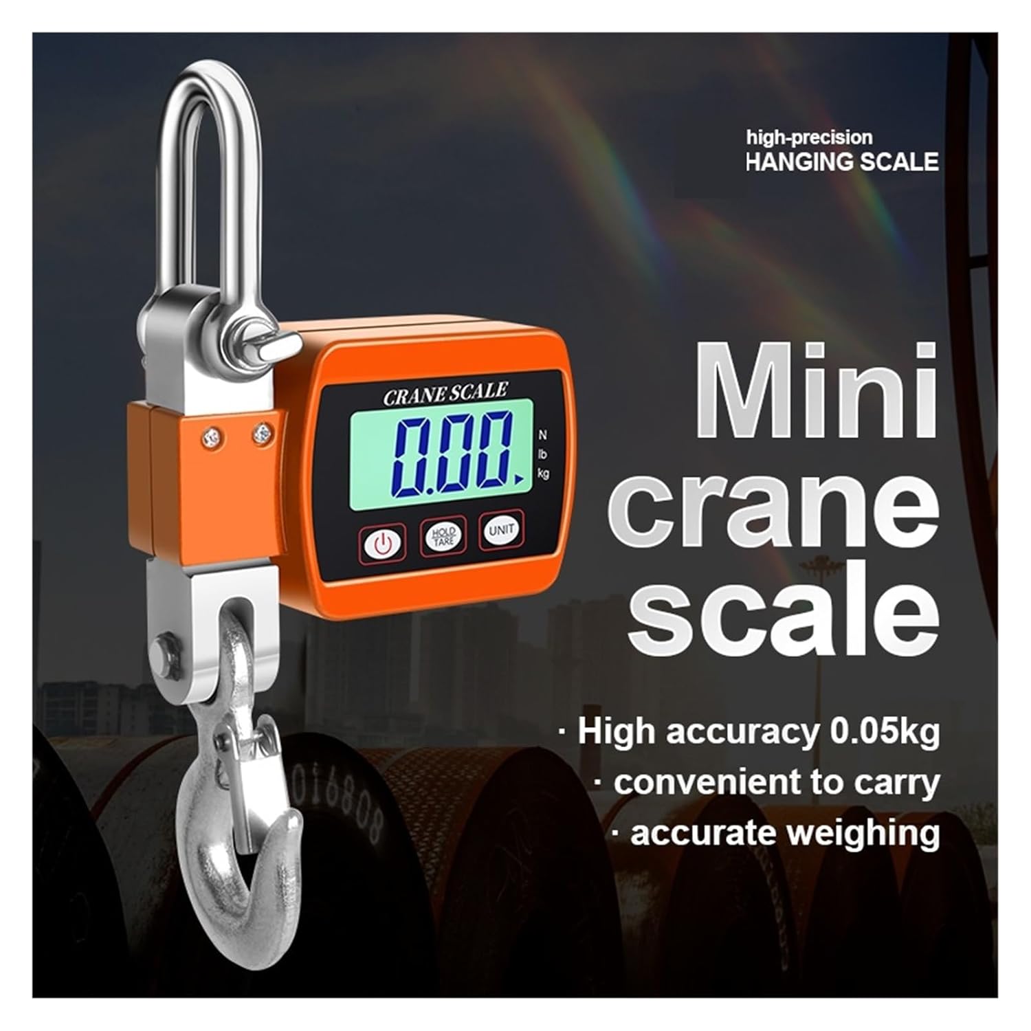 Crane Scale, Digital Hanging Scale 500Kg/300Kg Portable Crane Heavy Duty LCD Backlight Industrial Hook Scales Unit Change,Convenient Operation(300kg Siver)