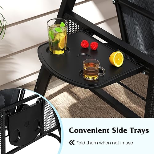 Miniatura 8 de Tangkula Columpio de porche para 3 personas, columpio al aire libre con toldo ajustable, cojines gruesos y almohada, marco de metal, bandeja lateral