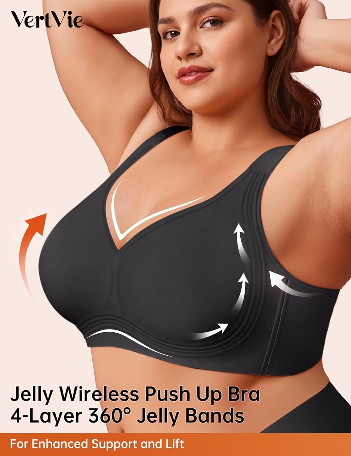 Vertvie Plus Size Wireless Full Coverage Bra Seamless Support Push Up Bralette Comfortable Minimizer Bras for Women(Black,42DDD) - Image 2