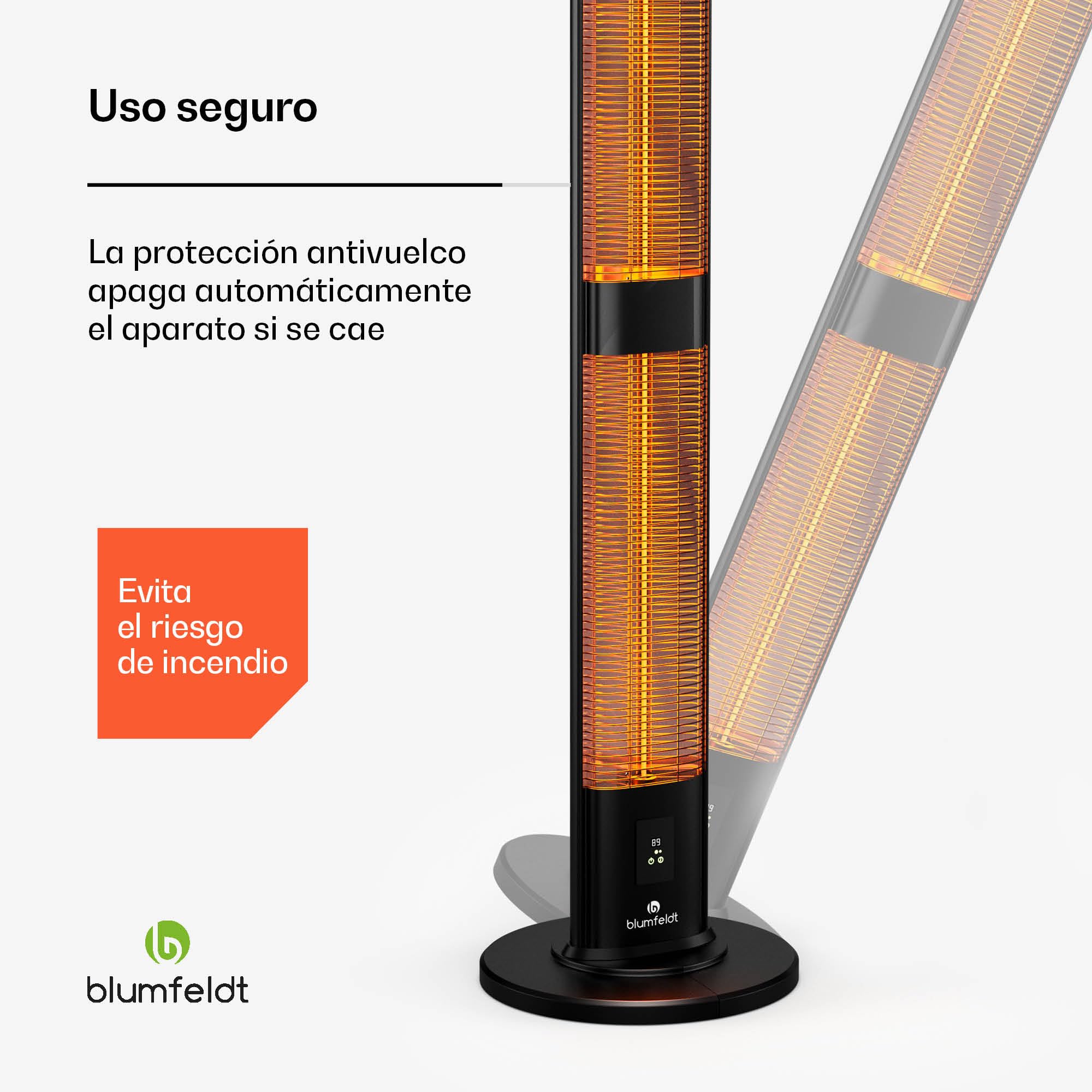 Blumfeldt BlazeTower Calefactor infrarrojo - 3000w, ajustable, resistente IP45, protección antivuelco, mando a distancia & temporizador 24h - ideal para terraza & jardín