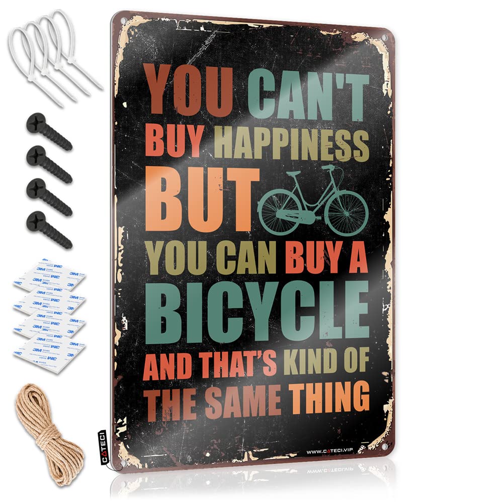 Mwfkkaddb Men's One Color Tinsign Decor You Can't Buy Happiness But You Can Buy A Bicycle Sign Funny Camping Signs Home Bar Decor(30X40cm)