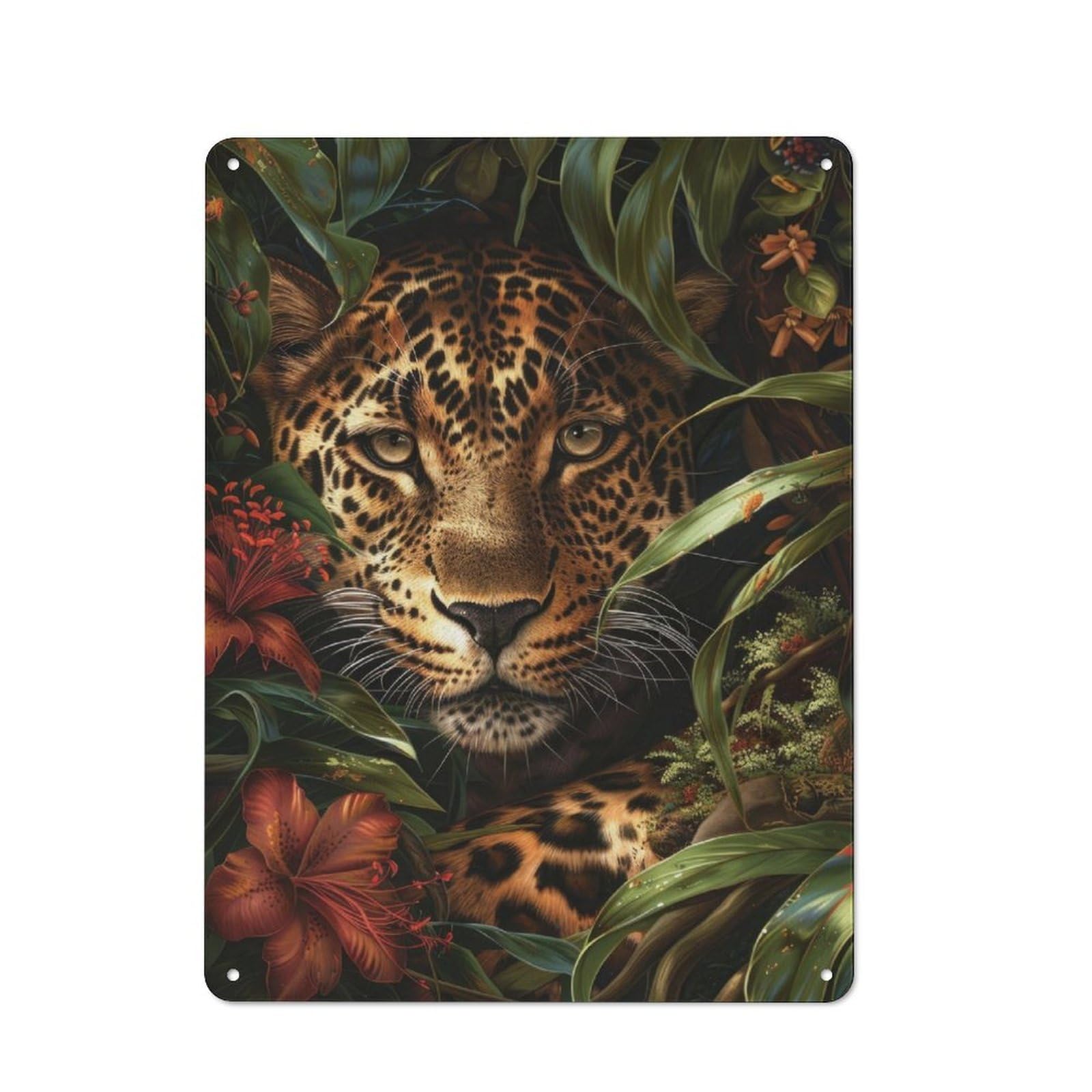 Junmoney Leopard In The Jungle Tin Wall Plaque 40X30cm With For Garage Or Workshop, For An Autumn Wall Display In Garage And Workshop