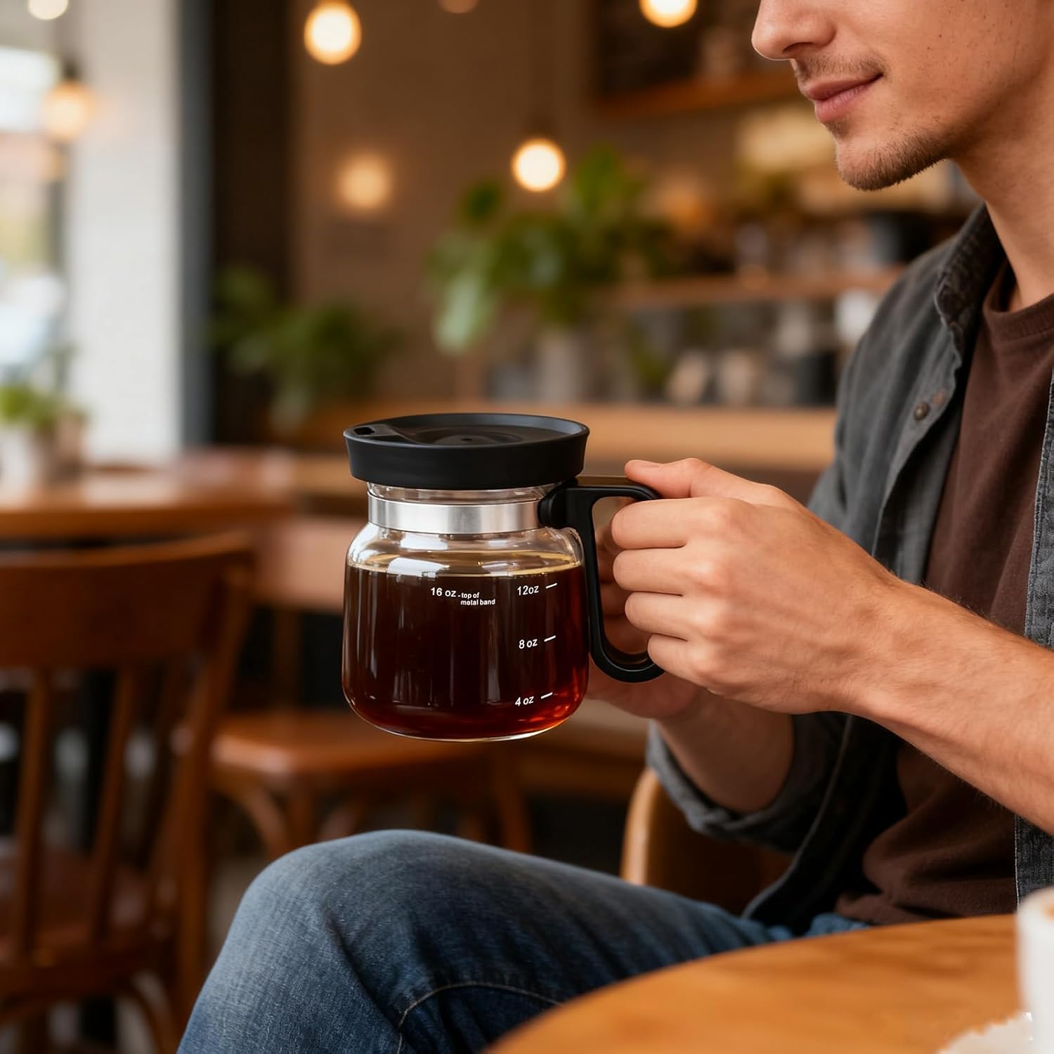 16oz Coffee Pot, Novelty Mini Coffee Pot Mug with Spill-Proof Lid & Handle Dishwasher Safe Drink Kettle for Home Office Use or Tea Milk Juice Drinking Cup - Image 7