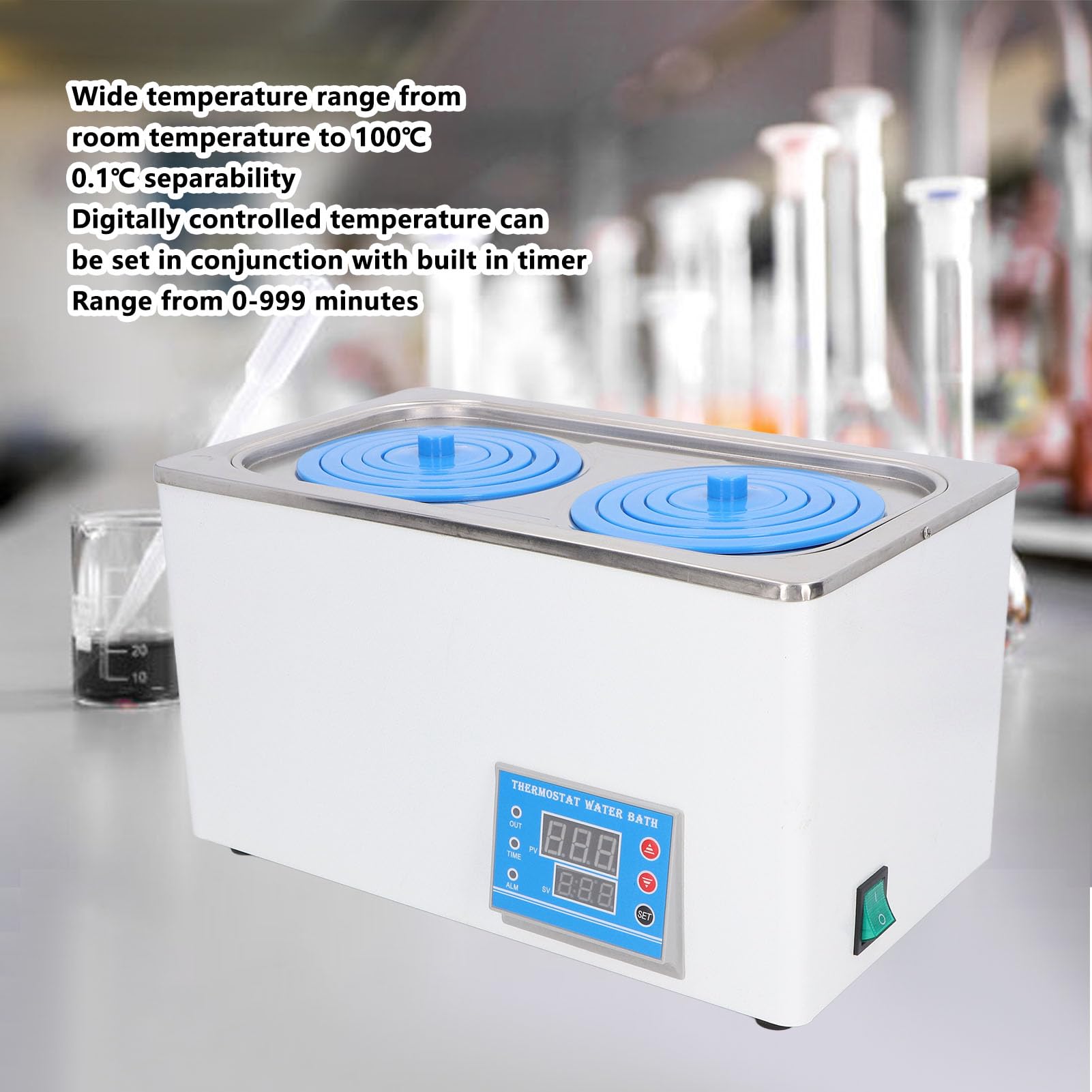 8L Thermostat-Wasserbadheizung, Digitale Labor-Thermostat-Wasserbäder mit Wählbaren Öffnungen für die Lebensmittelerwärmung Im Labor, Chemisch-biologische (EU-Stecker 220 V)
