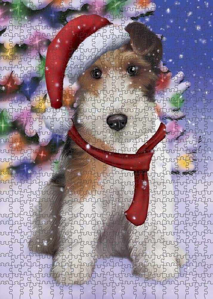 Christmas Winterland Wonderland Wire Fox Terrier Dog Jigsaw Puzzle for Adults - Animal Printed Interlocking Puzzle Game Artwork - Gift for Dog Lover's -1000 Pcs 29.5"x19.7", PZLE55411