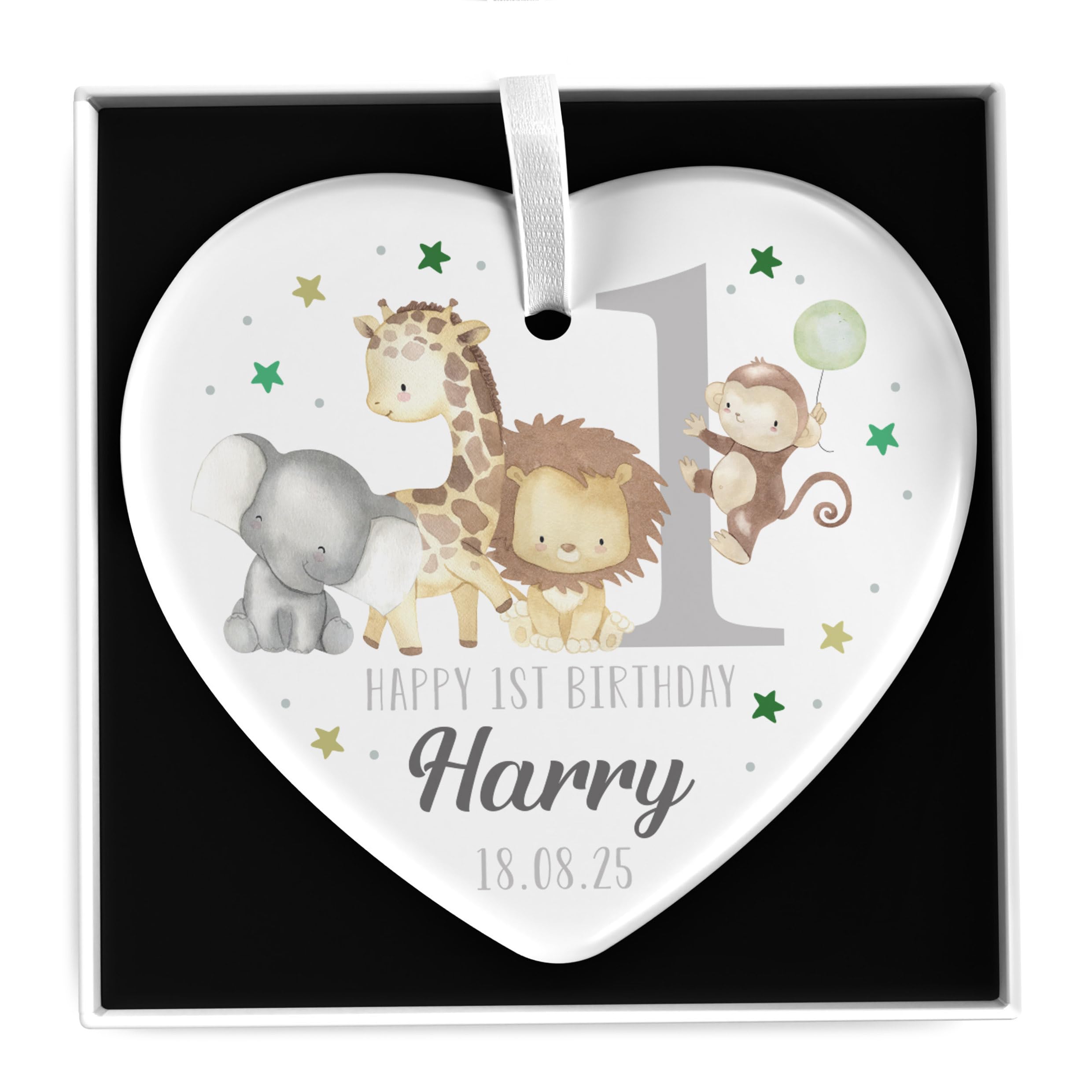 Beecreative Personalised 1st Birthday Gift For Boy, First Birthday Gifts for Boys, Son Grandson Nephew Godson, Boys First, Jungle Safari Animal Lion Elephant With Gift Box