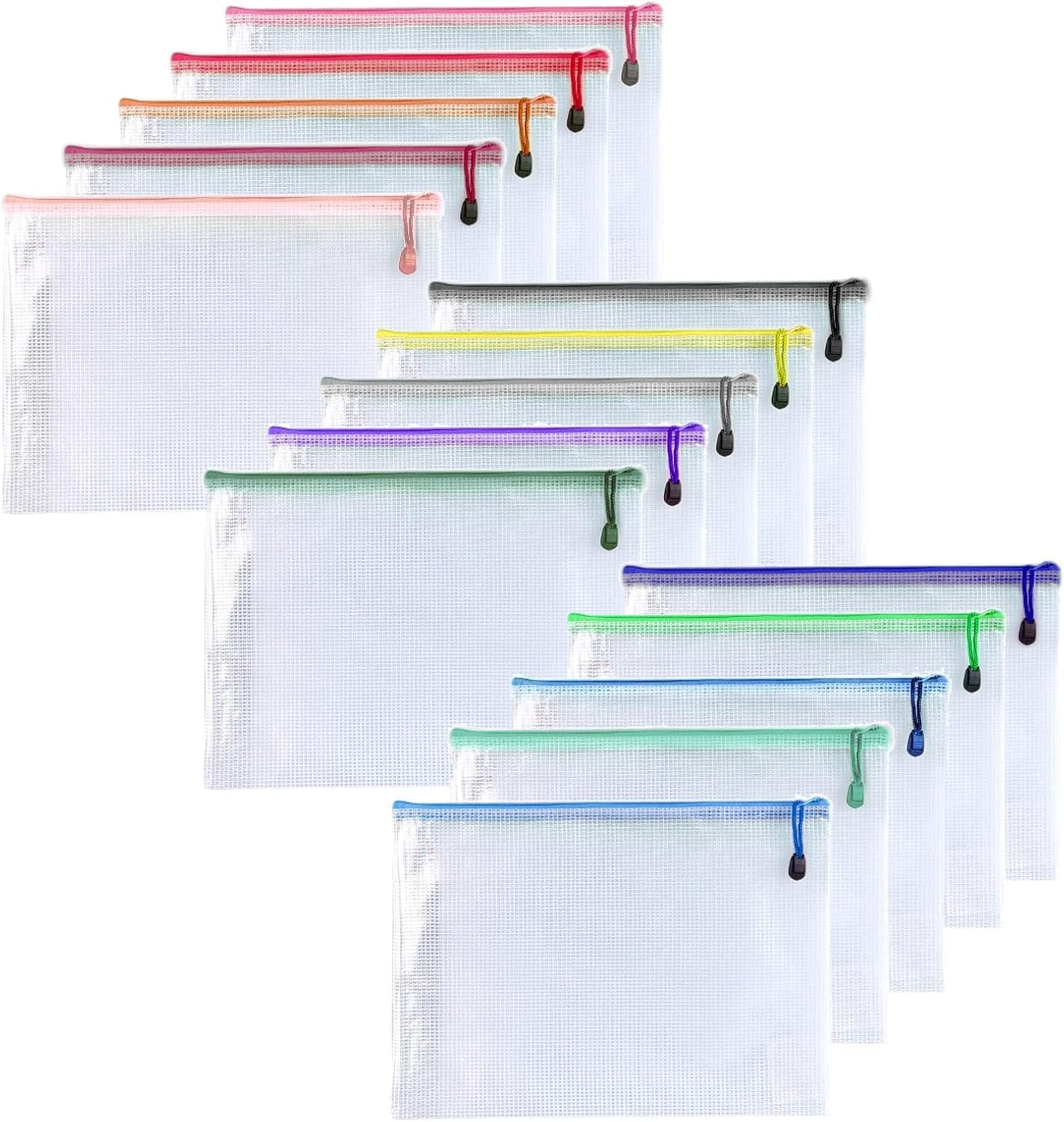 Niziting-Plastic Mesh Zipper Pouch Document Folders Bag Zipper Zip File Folders for Office Supplies, Travel,Organizing Storage (15 Pcs,9"x 12", Multicolor)