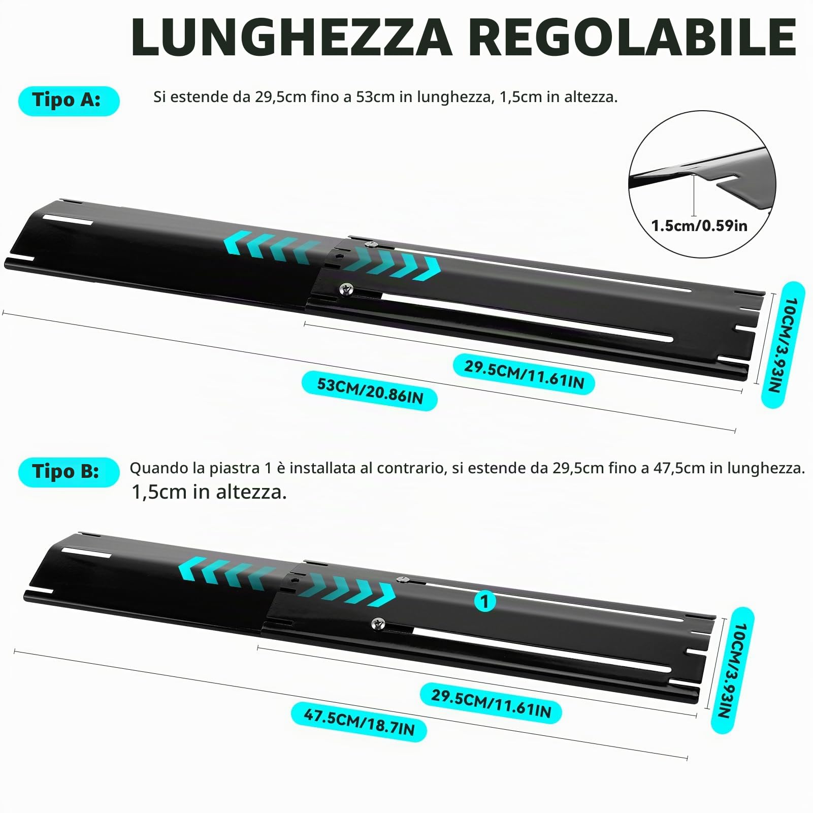 Copertura universale per bruciatore per barbecue a gas, confezione da 4 pezzi, diffusore fiamma 29-54 cm | Lamiera in acciaio smaltato come ricambio per barbecue a gas. Compatibile con Weber, CharBroil, Landmann, Burnhard, Tepro e