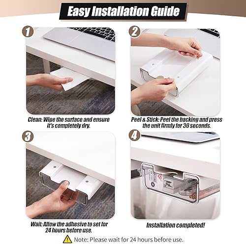 Miniatura 8 de Paquete de 2 cajones de almacenamiento para debajo del escritorio, deslizantes, perforadores o autoadhesivos, cajón grande y mediano debajo del