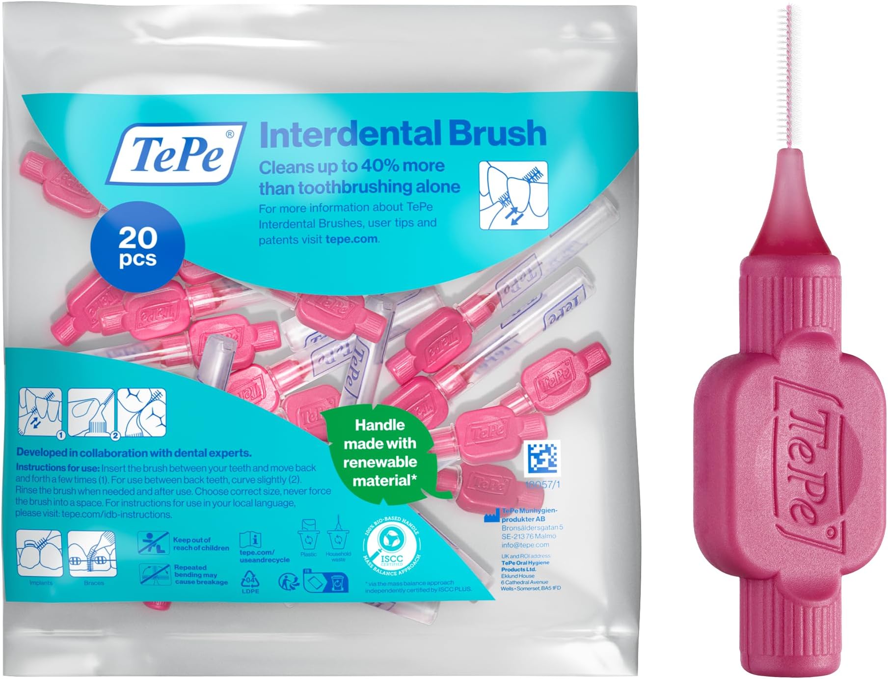 Interdental Brush, Original, Pink, 0.4mm/ISO 0, 20pcs, Plaque Removal, efficient Clean Between The Teeth, Tooth Floss, for Narrow Gaps