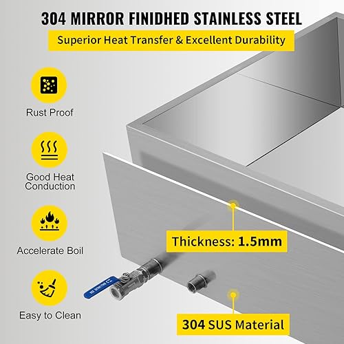 Miniatura 3 de VBENLEM Sartén evaporadora de jarabe de arce de 48 x 24 x 9.5 pulgadas, de acero inoxidable, sartén para hervir jarabe de arce con válvula para
