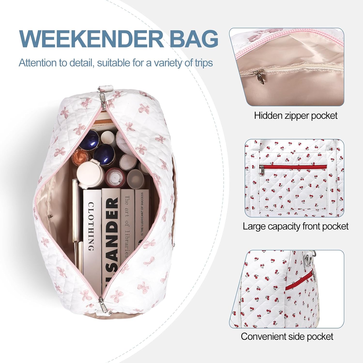 Gym Bag for Women, Cute Duffle Bag, Quilted Duffle Bag for Travel, Floral Duffle Bags, Weekend Bag with Zipper Pocket Dance Bag Organizer