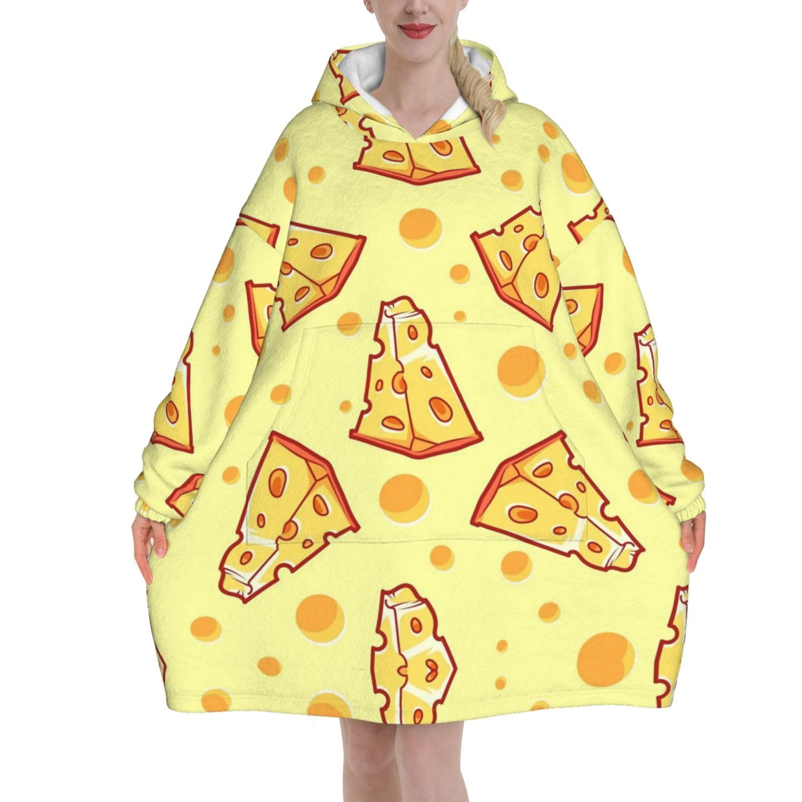 Poadnly Unisex As Picture Cheese,Women's Oversized Wearable Blanket Hoodie, Blanket Sweatshirt,Flannel Pullover Blanket