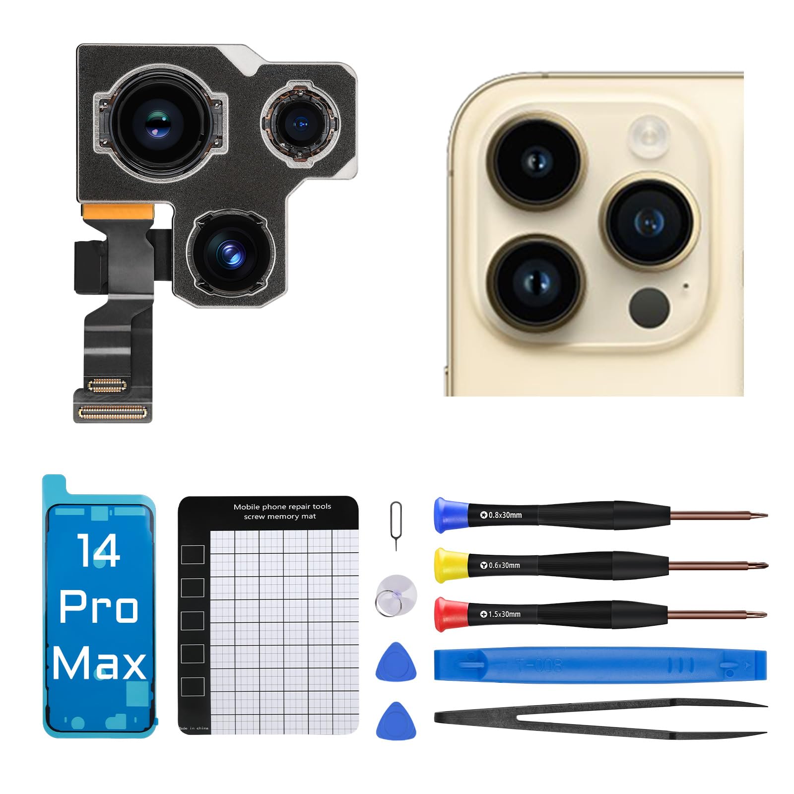 Reemplazo de cámara trasera para iPhone 14 Pro Max para iPhone 14promax 48MP Cámara trasera principal Reemplazar Kit de herramient