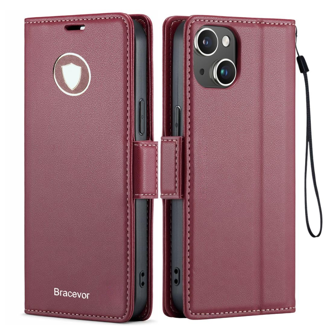 Bracevor Deluxe Leather Flip Cover case for iPhone 14 Plus : Burgundy Red | PU Wallet Card Slots | Kickstand | 360 Degree Protection (B0D6Z3M3JC) Amazon Price History, Amazon Price Tracker